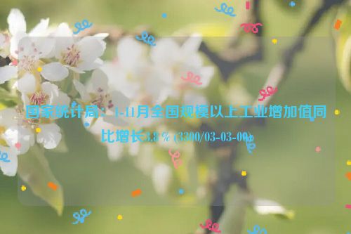 国家统计局：1-11月全国规模以上工业增加值同比增长3.8％(3300/03-03-00)